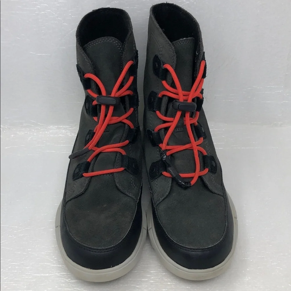 Sorel Kids Explorer Boots Red Lace Gray Suede Winter Outdoor Snow Size 6 Unisex
